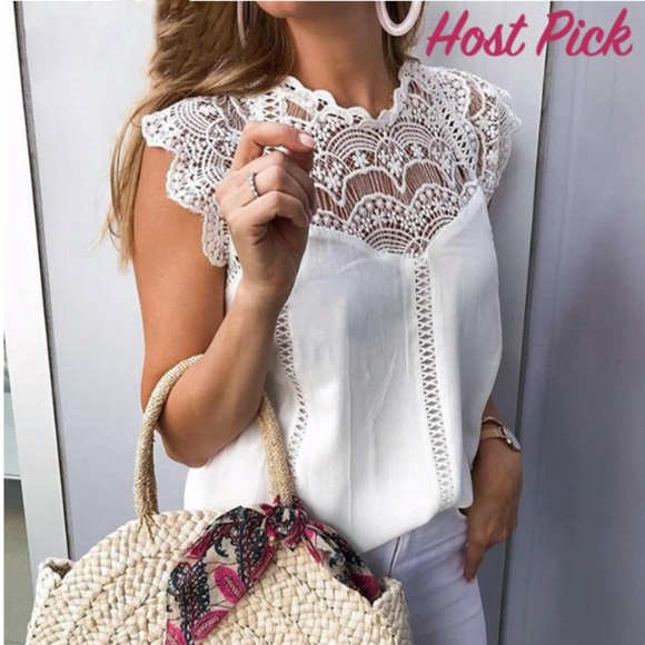 Rouge! Tops - Lace Detail White Sleeveless Top